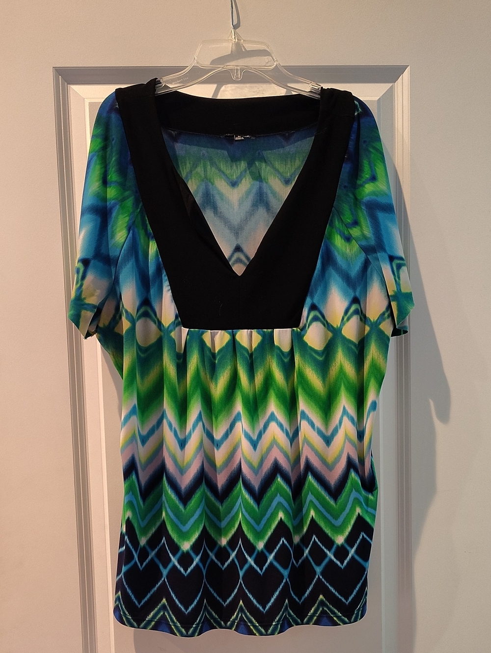 Notations Blue, Green & Black Chevron V-Neck Tunic